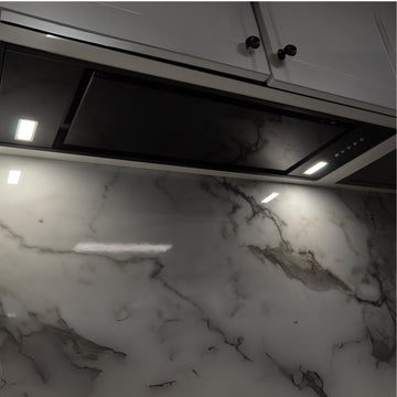 850mm 'Aria' Black Glass-Finish Undermount Rangehood with Single Onboard Motor